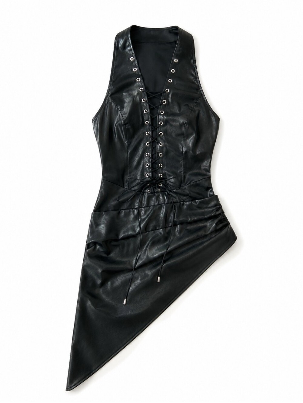 AKIRA Black Faux Leather Lace-Up Tank Dress